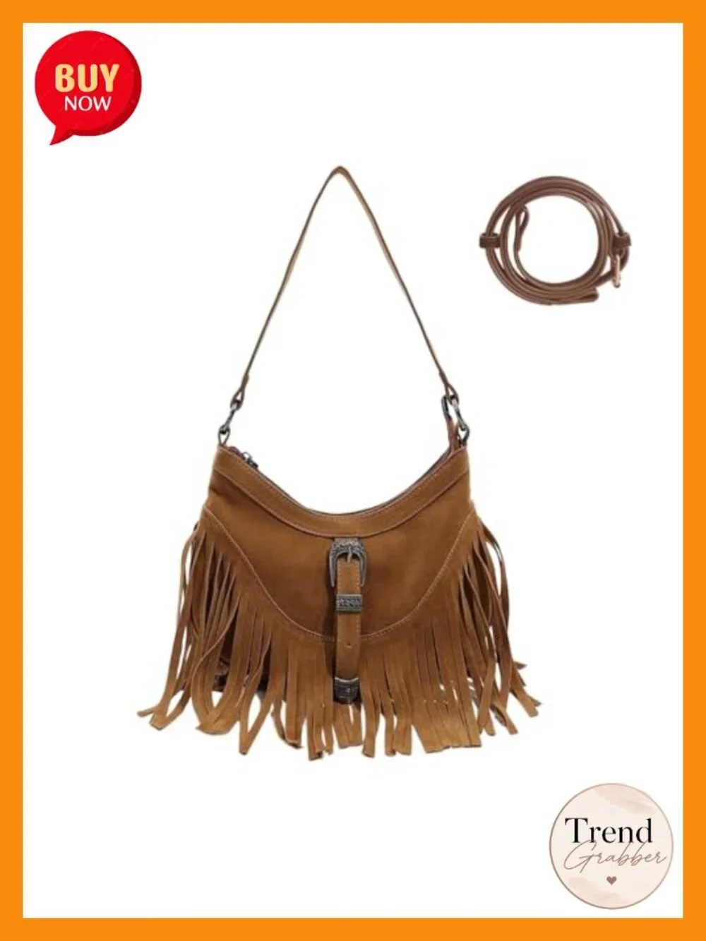 Vegan Suede Fringe Hobo Shoulder Crossbody Bag with Tassel